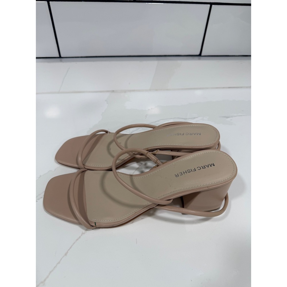 Marc Fisher Galvin Tan Strappy Block Heel Square Toe Sandals Womens Size 9M - Picture 4 of 7